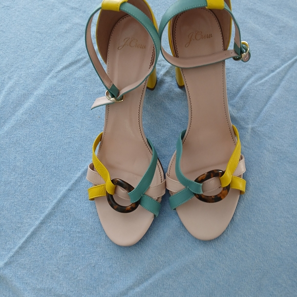 J. Crew Shoes - J. Crew Teal, Yellow, and Cream Strappy Heels